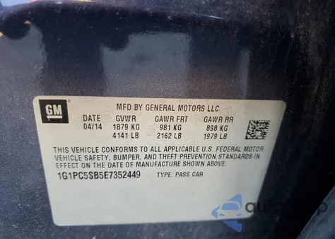 2014 Chevrolet Cruze Lt z USA, uszkodzony, nr VIN 1G1PC5SB5E7352449